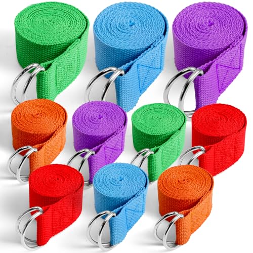 Extrapins 10 Pcs Yoga Strap for Stretching,8 Ft Exercise Adjustable Straps,Yoga Bands with Safe Adjustable D Ring Buckle,N...