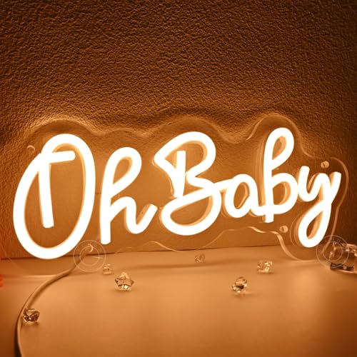 SYLHOME Oh Baby Led Neon Light Sign Nursery Bedroom Wall Decor Sign Baby Shower Kids Birthday Christmas Party Backdrop Dec...