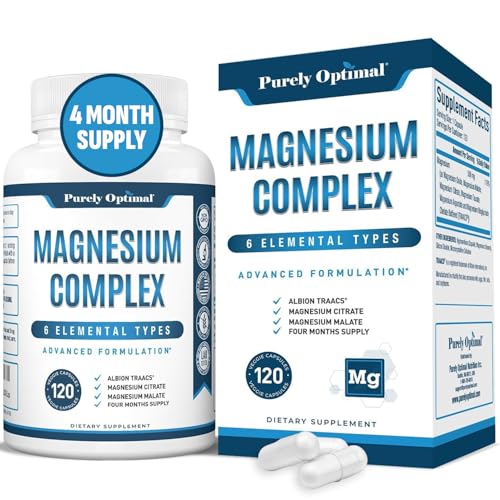 Purely Optimal Magnesium Complex - 6 Forms Magnesium Glycinate, Citrate & Malate - Sleep Support, Stress Relief, Muscles, ...