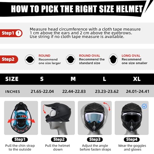 TRIANGLE Adult Dirt Bike Helmet Full Face Motorcycle Helmets with Adjustable Goggles & Gloves - DOT/FMVSS-218 Certified Mo...