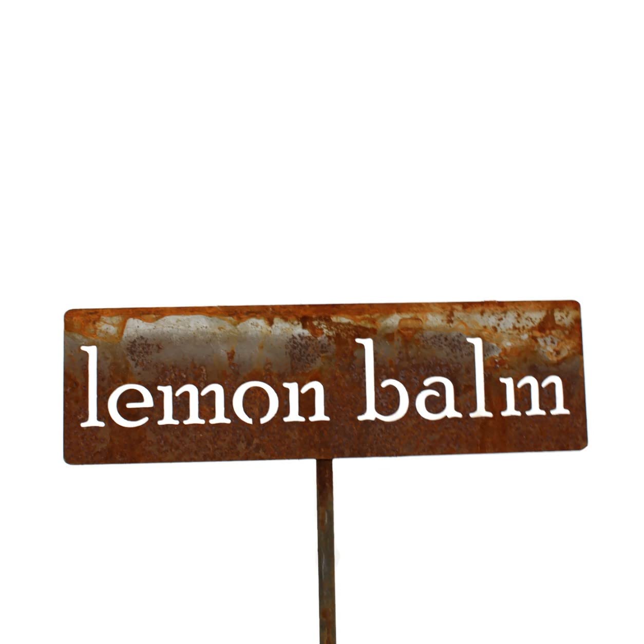 Classic Metal Garden Markers 19 Inches Tall (lemon balm, Naturally Rusted)