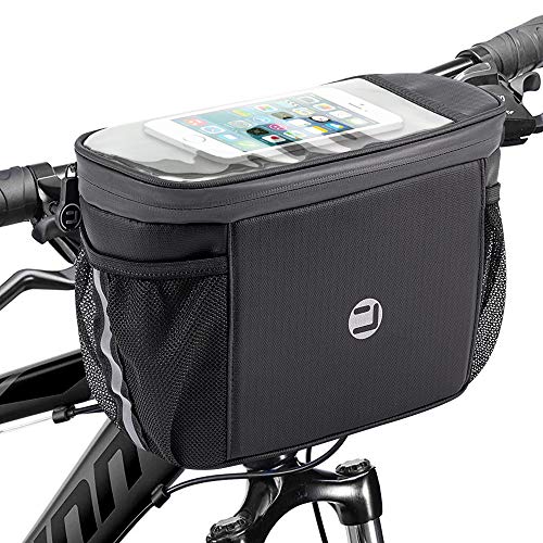 WOTOW Bike Handlebar Insulated Bag, Bike Front Phone Bag Cooler Storage Pouch With TPU Touch Screen Insulation Bicycle Fra...