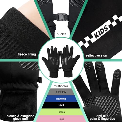 lifwimner Kids Winter Cycling Gloves Touchscreen Thermal Fleece Sports Gloves for Boys Girls Anti-Slip Outdoor Gloves for ...