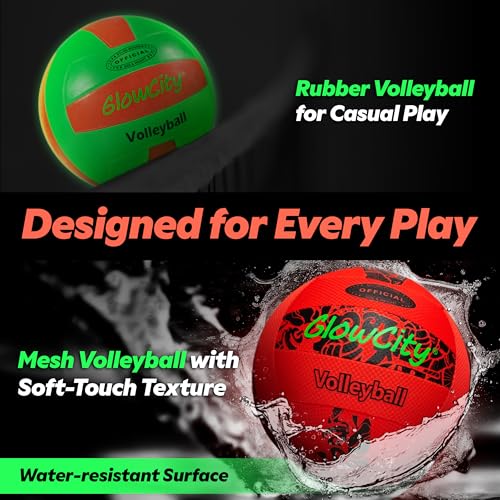 GlowCity LED Volleyball - Size 5 Light Up Glow in The Dark Volleyball with Pump and Batteries, Water-Resistant for Beach a...