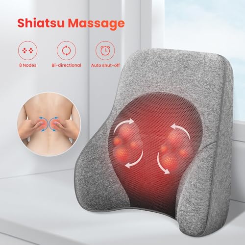 COMFIER Back Lumbar Support Pillow for Office,Car,Heated Back Support with 4 Shiatsu Massage Heads & Heating Function, Mem...