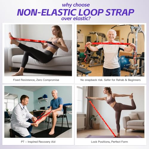 Non Elastic Stretching Strap with Loops - Yoga Straps for Physical Therapy, Durable Stretch Bands for Exercise, Flexibilit...