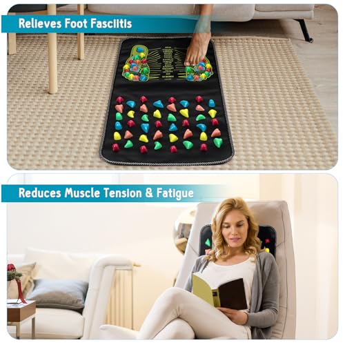 TOVINANNA Foot Massage Mat and Stone Walking Massager Pad Rectangular Acupressure Foot Sole Massager for Home Use Body Rel...