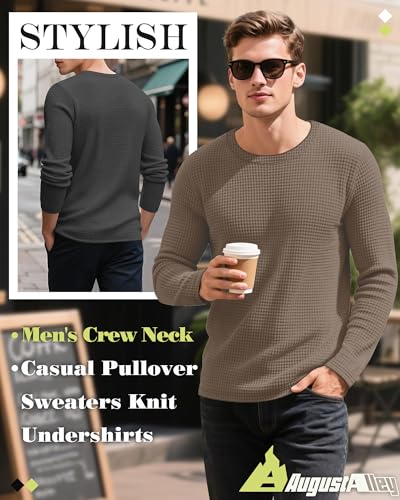August Alley 5 Pack Thermal Waffle Shirts for Men, Crew Neck Long Sleeve Casual Pullover Underwear Textured Knit Tops