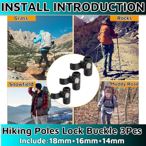 Hiking Poles Lock Buckle 3 Pcs，Hiking Pole External Lock，Hiking Pole Parts 18mm+16mm+14mm Quick Release External Flip Lock...