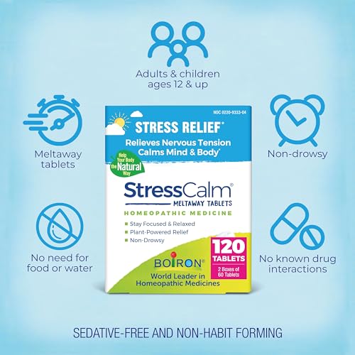 Boiron StressCalm Tablets for Relief of Stress, Anxiousness, Nervousness, Irritability, and Fatigue - 120 Count (2 Pack of...