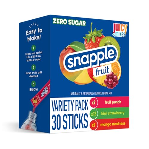 Snapple Powder Drink Mix Variety Pack - 30 Powder Sticks | Assorted Flavors, Zero Sugar | On-the-Go Hydration for Refreshi...