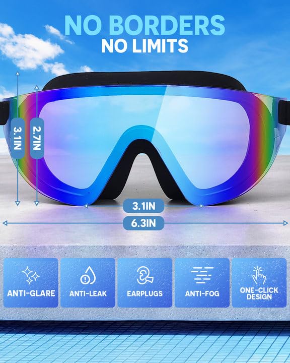 Zoomsnail Swim Goggles, Frameless Wide View Swimming Goggles, Anti-Fog Anti-UV No Leaking Pool Goggles for Men Women Adult