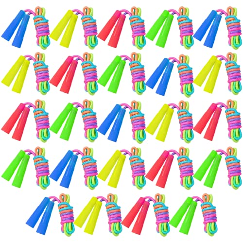 Elcoho 24 Packs Rainbow Jump Rope Set 7.2 Feet Adjustable Nylon Skipping Ropes Jumping Ropes for Outdoor Activity Party Fa...