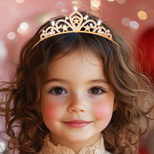 Kilshye Rhinestone Princess Tiara Silver Star Tiaras Headband Birthday Hair Accessories for Girls (Gold, Free Size)