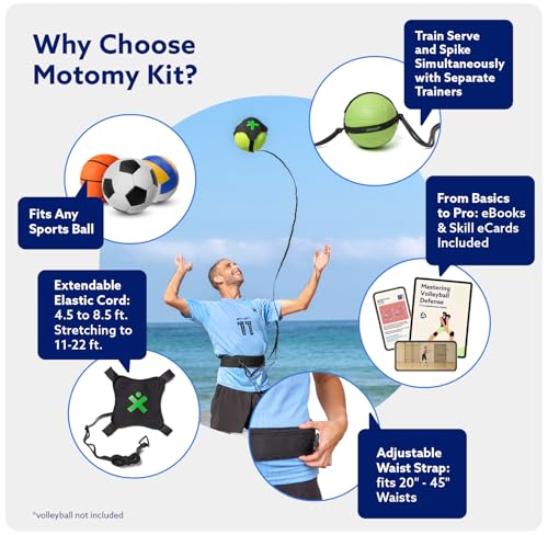 MOTOMY™ Volleyball Training Equipment Aid ‘VolleyPal’ – Solo Rebounder Trainer for Serve, Spike, Set & Pass; Indoor and Ou...