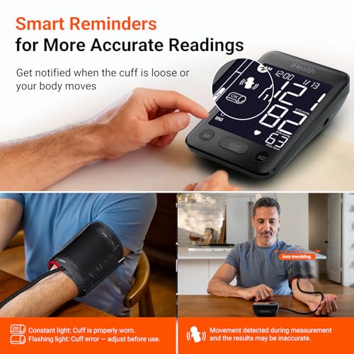 iHealth Accu Blood Pressure Monitor – 4.5" Large LCD(Black), Clinically Accurate, Irregular Heartbeat Alert, Body & Cuff D...