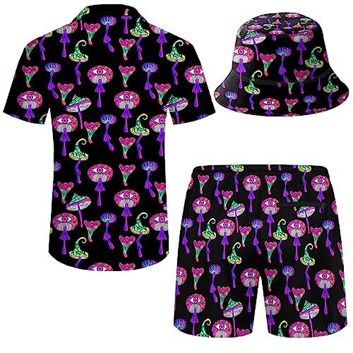 ifamawlea Men's 2 Piece Outfits Tropical Leaves Hawaiian Shirt and Shorts