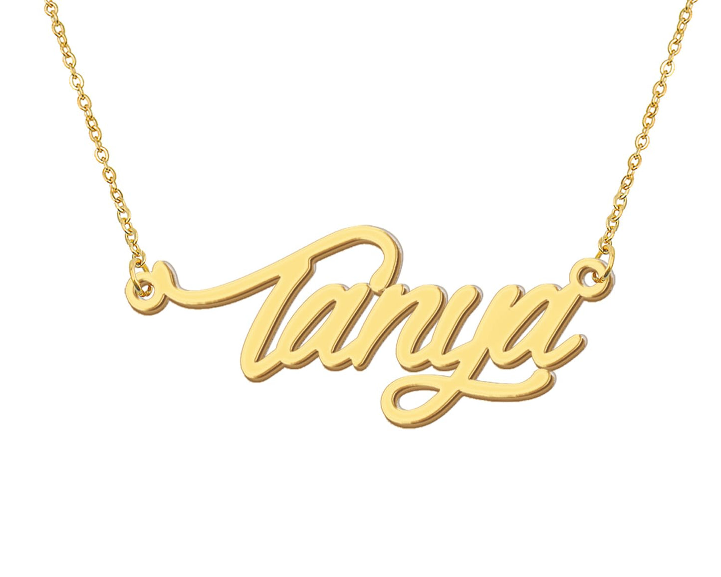 Aoloshow Tanya Initial Name Necklace Stainless Steel 18k Gold Plated Handwritting Name Plate Necklace Jewelry for Womens