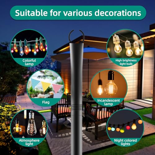 fuzzy-bird 4 Pack String Light Poles, 10Ft Light Poles for Outside, Metal Poles with Fork, Lighting Hanging Post Accessori...