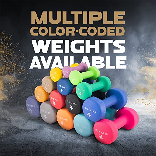 Yes4All Neoprene Coated Dumbbell Hand Weight Sets of 2 - Multiple Weight Options with 15 Colors, Anti-roll, Anti-Slip, Hex...