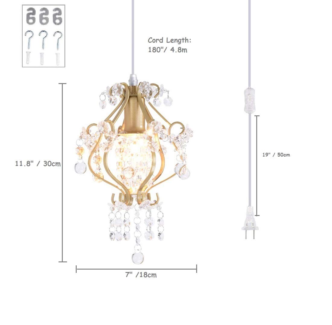 Surpars House Elegant Mini Chandelier, Gold Crystal Pendant Light, Model S0180032