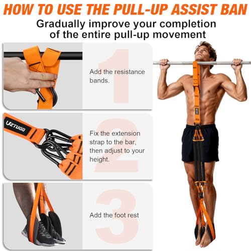 UZTUGG Heavy Duty Pull Up Assistance Bands, Pull Up Assist Band with Dual Foot Rests for Men, Home Gym Strength Training E...