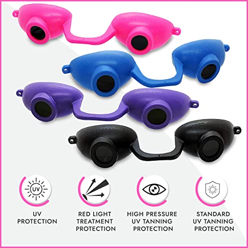 Super Sunnies EVO FLEX Flexible Tanning Bed Goggles Red Light Therapy Eye Protection UV Glasses, FDA Compliant - 4 Pack