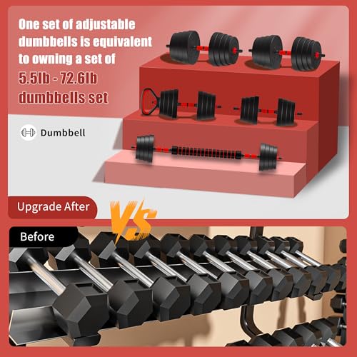 90 LB/75 LB/45 LB/25 LB Adjustable Dumbbells 4-in-1 Dumbbells Set Free Weight Set with Connector – Convert to Barbell, Ket...