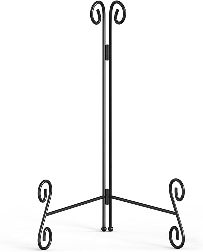 Plate Stands for Display, 10 Inch Easel Stand for Decoration Plate, 1 Pack Black Metal Plate Holder for Photos Plates Cookbooks Albums