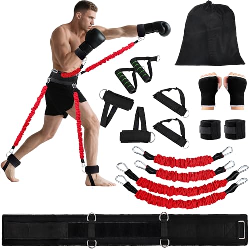 Boxing Resistance Bands Set for Boxing MMA Martial Arts Training Equipment, 150lbs Exercise Bands with Cuffs & Belt, Worko...