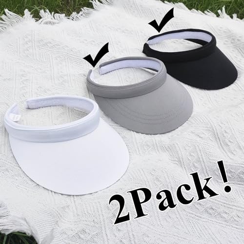2 Pack Visor Women Men Sun Hat Clip On Visors Adjustable Sport Wide Brim Cap