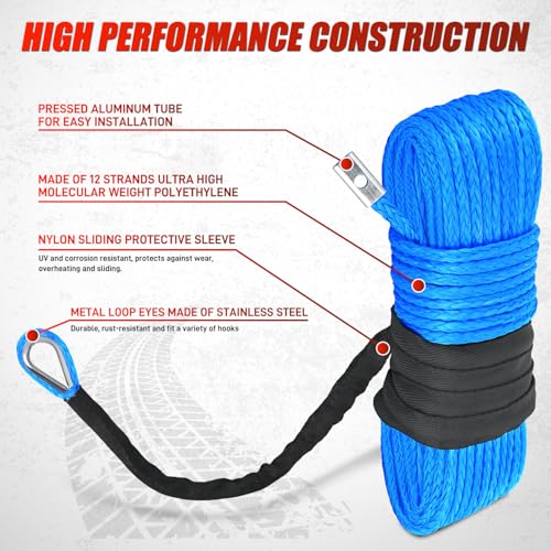 Nilight 1/4 Inch x 50 Feet Winch Rope Synthetic Winch Line Cable Universal for ATV UTV 4x4 Off-Road Vehicle 9000lbs Winch ...