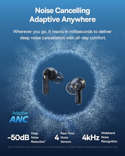 Baseus Bass BP1 Pro Noise Cancelling Wireless Earbuds, Real-Time Adaptive Noise Cancelling, Adaptive Active EQ, LDAC Hi-Re...