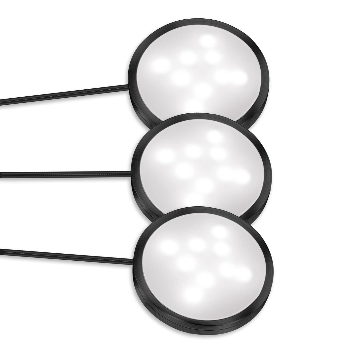 YGS-Tech LED Puck Light Kit, 1020 Lumens, 5000K Daylight White, Aluminum, 3 Pack, Black Trim