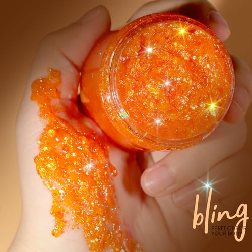 Teenitor Body Glitter Gel, Face Glitter, Orange Glitter for Body Makeup, 80g/2.8oz Face and Body, Hair Glitter Gel, Rave G...
