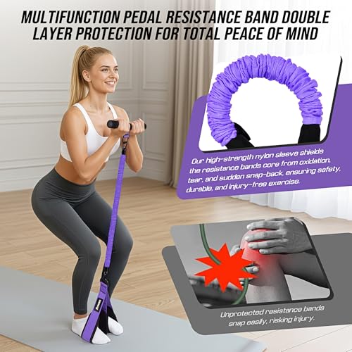 Ayombo Upgrade Pedal Resistance Band with Handle, Adjustable Tube Foot Pedal Device Puller Exercise Bands, for Abs Arm Leg...