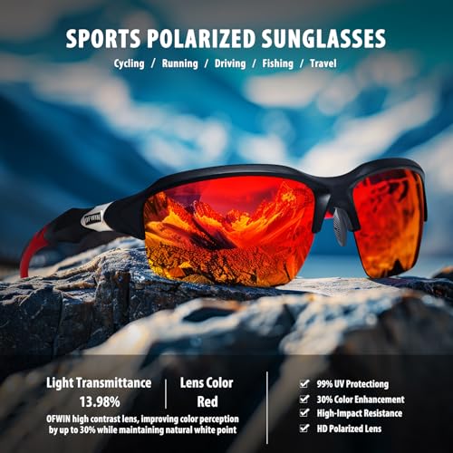Ofwin Polarized Sports Sunglasses for Men Women Wrap Around Half Frame Cycling Fishing Bike Running Sun Glasses UV Protection