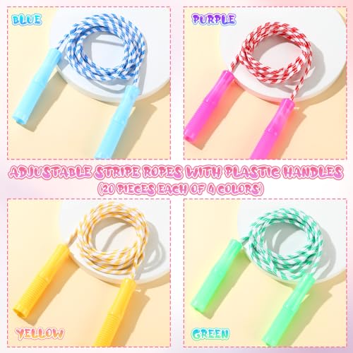 Aoriher 80 Pcs Jump Rope Bulk 7.22 ft Adjustable Stripe Skipping Rope Outdoor Exercise Fitness Equipment for Playground Ac...
