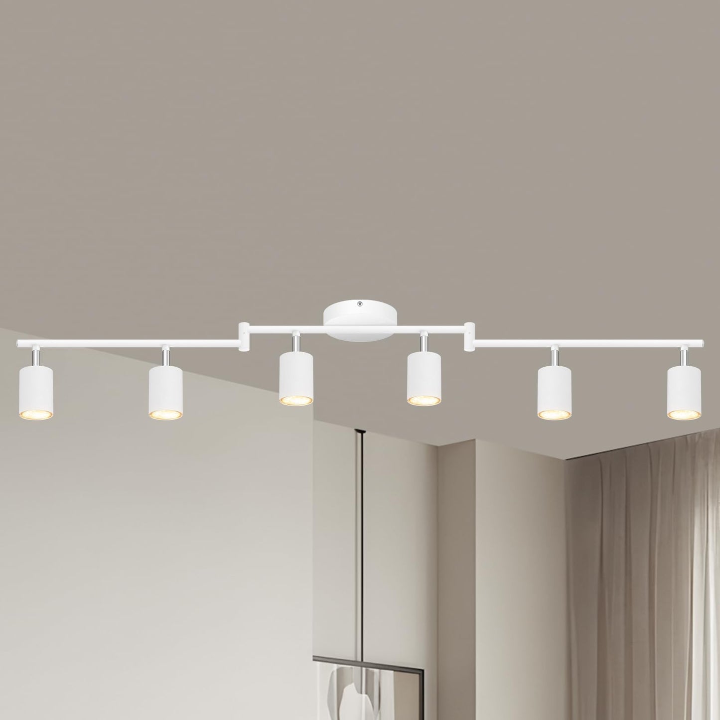 Auquee 6 Light Track Lighting Fixtures Ceiling  Matte White Kichen Track Lighting Fixtures With Rotatable Light Heads  Foldable Lamp Arms  Modern Led Track Lights For Kitchen/Hallway  No Gu10 Bulb