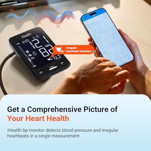 iHealth Accu Blood Pressure Monitor – 4.5" Large LCD(Black), Clinically Accurate, Irregular Heartbeat Alert, Body & Cuff D...