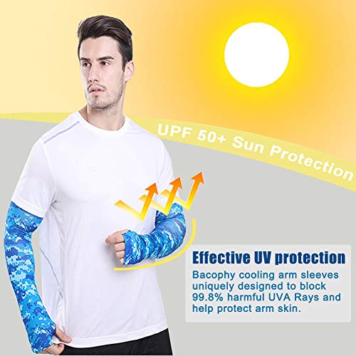 Bacophy 3 Pairs Arm Sleeves with Thumb Holes Women Men UV Protection Cooling, UPF 50 Compression Long Arm Cover