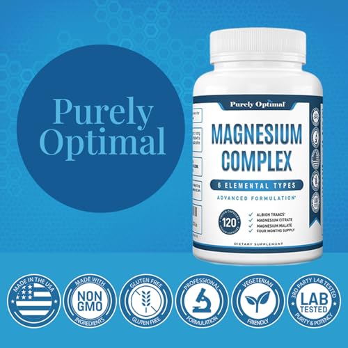Purely Optimal Magnesium Complex - 6 Forms Magnesium Glycinate, Citrate & Malate - Sleep Support, Stress Relief, Muscles, ...