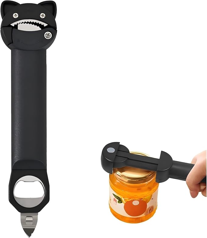 Jar Opener Bottle Opener and bottle cap opener,Multi function Retractable Magnetic Can Opener Fits Weak Hands, Arthritic Hands, Seniors,Low Strength and Children with Kitchen Gadgets（Black)