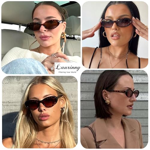 Laurinny 90s Sunglasses for Women Men Retro Small Oval Sunglasses