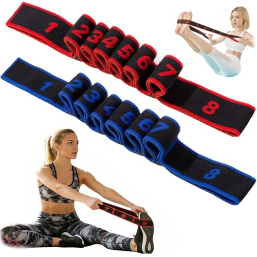 2PCS Fitness Resistance Band for Stretching and Yoga, Numbered Resistance Band with Clear Markings, 8-Section Elastic Trai...