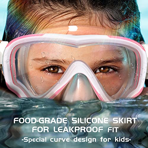 Seago Kids Swim Goggles Snorkel Diving Mask for Youth(5-15), Anti-Fog 180° Clear View