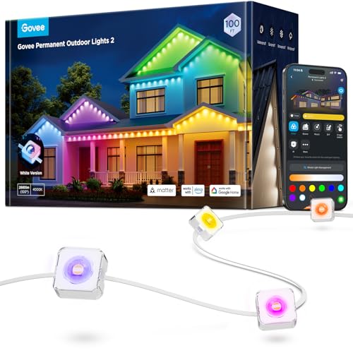 Govee Permanent Outdoor Lights 2, 100ft RGBIC Outdoor Lights with 72 LED Lights, IP67 Waterproof, 100 Scene Modes with 40l...