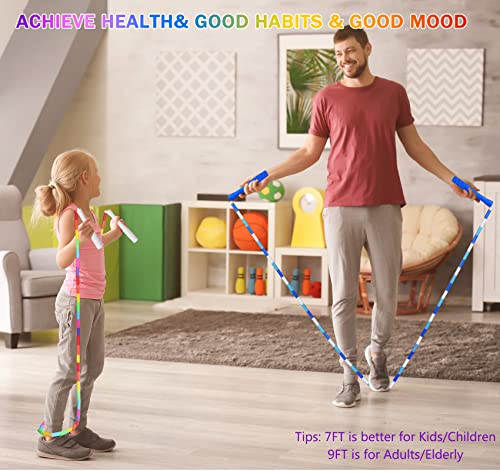 Fezog 2 Pack Rainbow Beaded Kids Jump Rope, Segmented Skipping Rope for Kids Adults, Tangle-Free Rope Skipping Child Jump ...