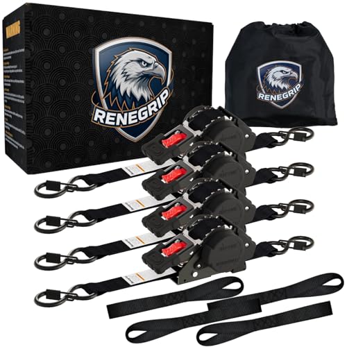 Renegrip Retractable Ratchet Straps Heavy Duty Tie Down 1''*12ft Breaking Strength 1760LBS Cargo Securing System,for Motor...