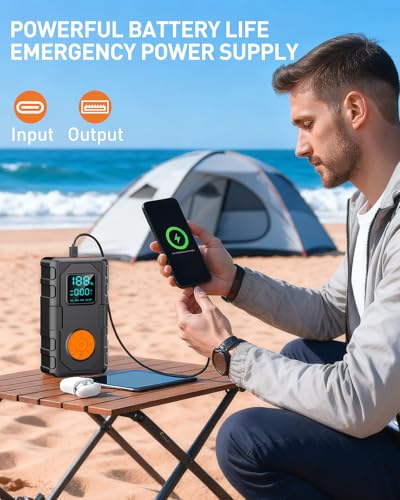 Jump Starter with Air Compressor, Car Battery Jump Starter (8.0 Gas/7.0L Diesel), Battery Jumper Starter Portable Jump Bo...